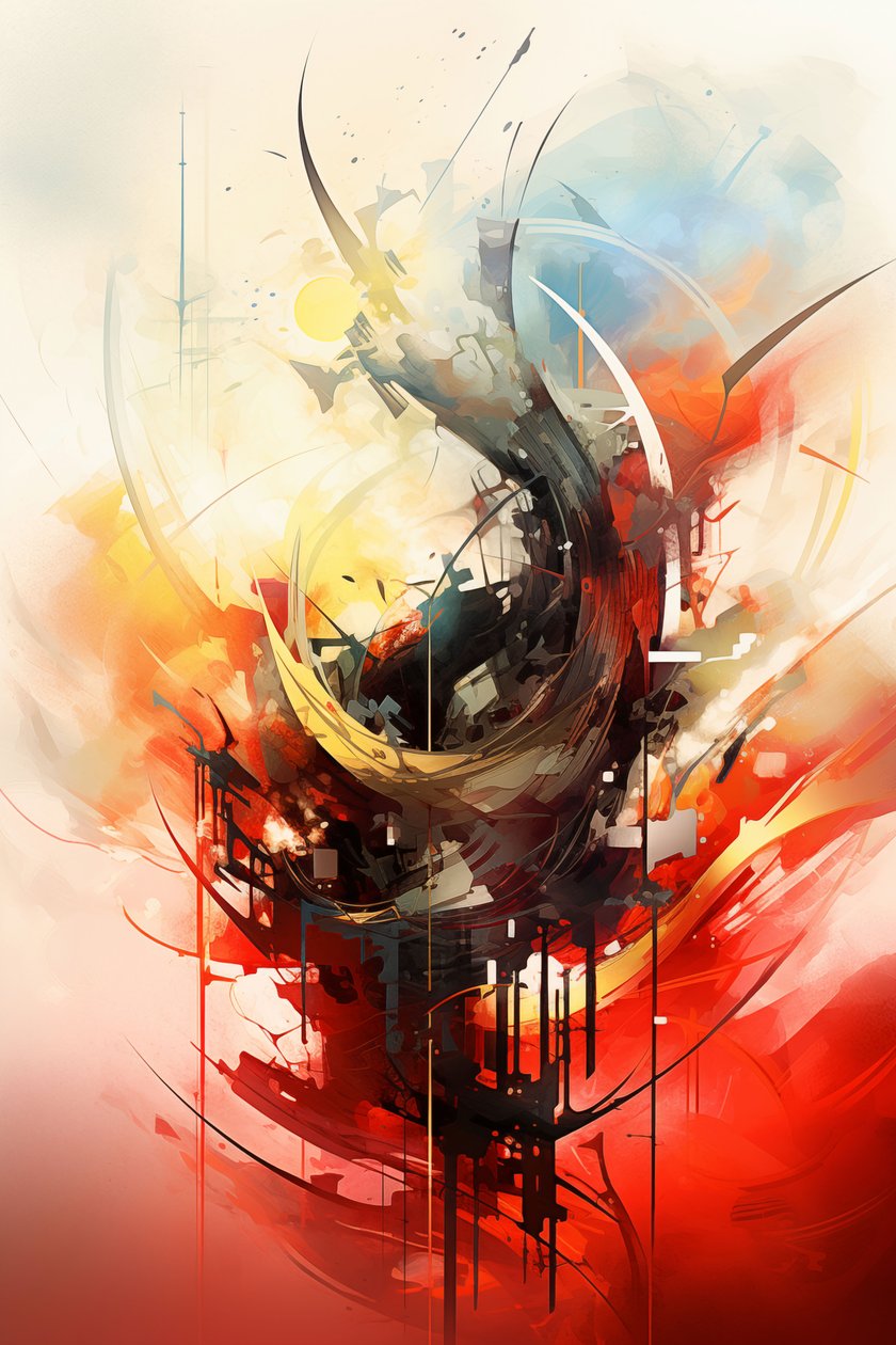 Abstract schilderij van een kleurrijk ontwerp, oranje  blauwe kleuren, muur woondecoratie door F. Abderrahim