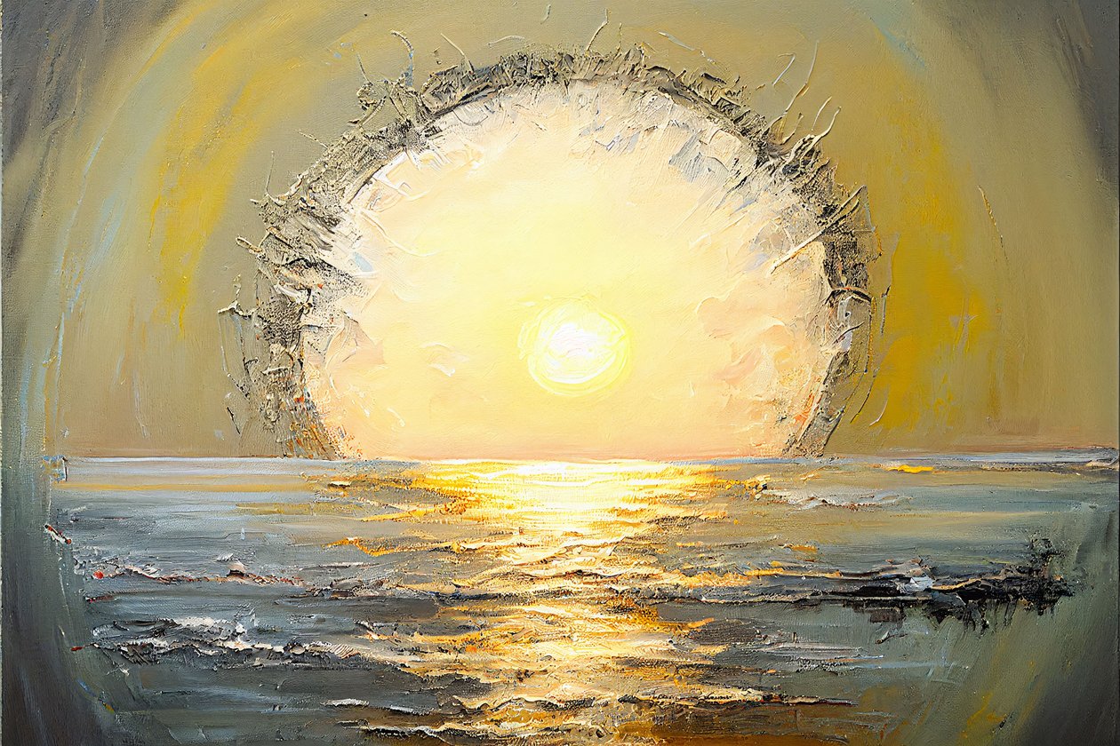 Abstract van een gigantische zon boven de horizon van de oceaan, grote canvas prints door F. Abderrahim