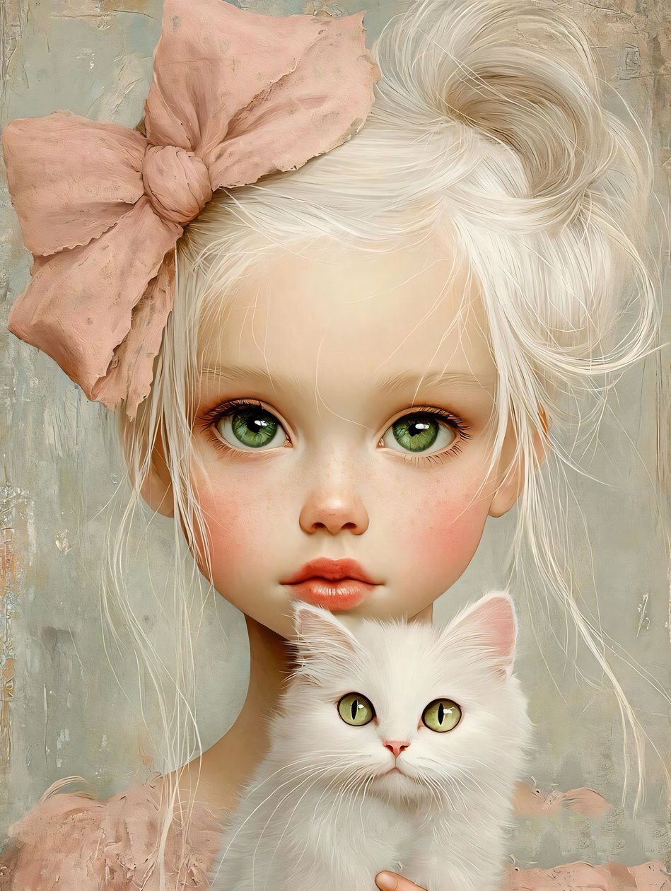 Meisje met kat , wanddecoratie | print on demand door F. Abderrahim