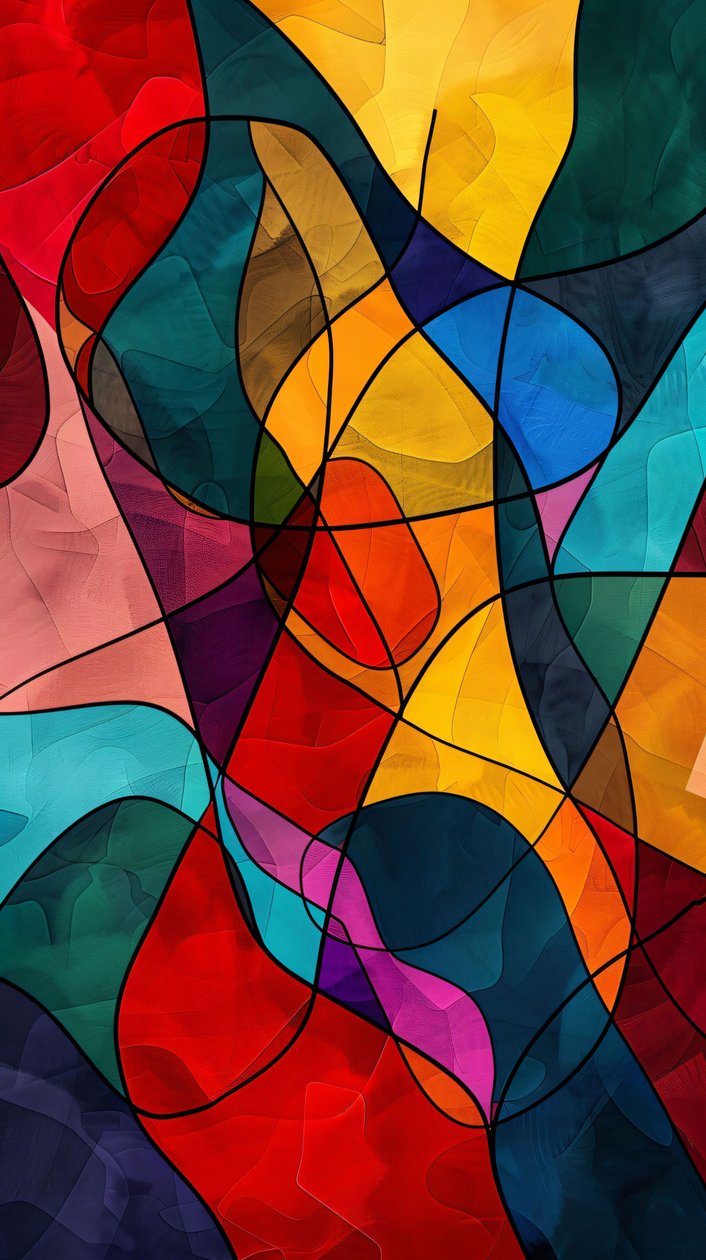 Kleurrijk abstract glas in lood, vinicunca Picasso stijl, wanddecoratie voor elke kamer door F. Abderrahim