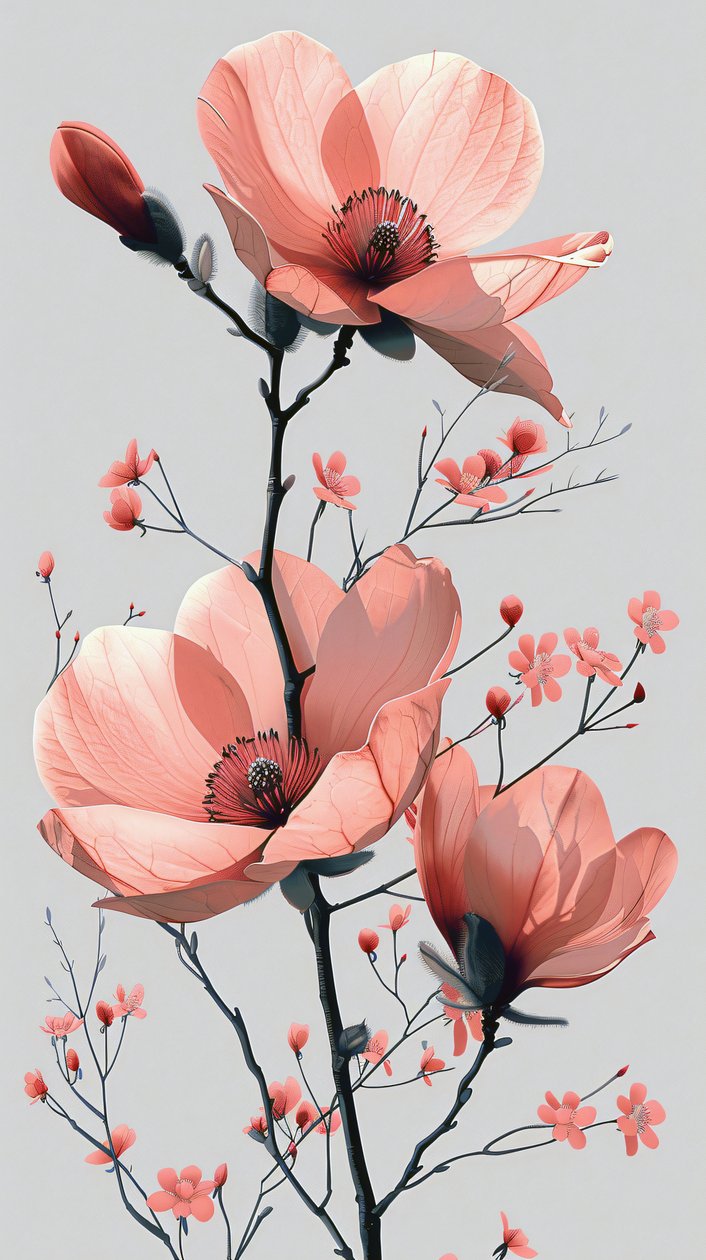 Roze en grijze lijnschets, bloemen Minimal wall Home Decor | print on demand door F. Abderrahim