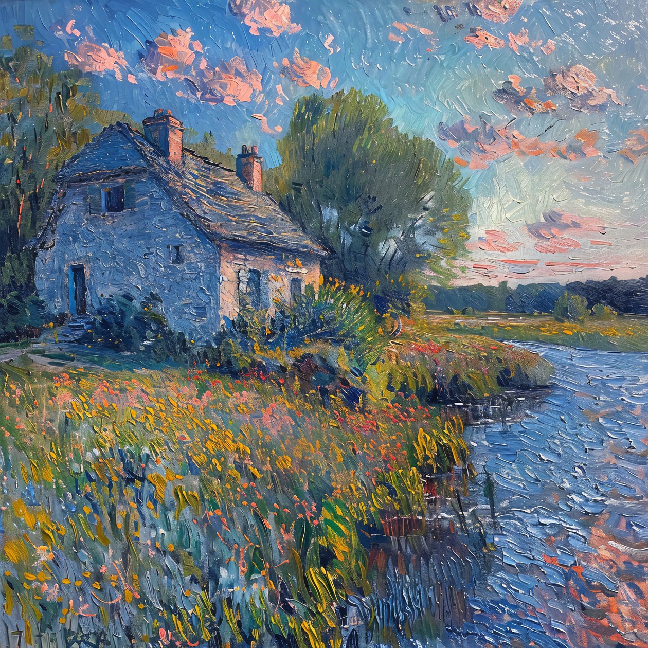 Landschap  water schilderij, Monet Impressionisme stijl, Muurdecoratie te koop door F. Abderrahim