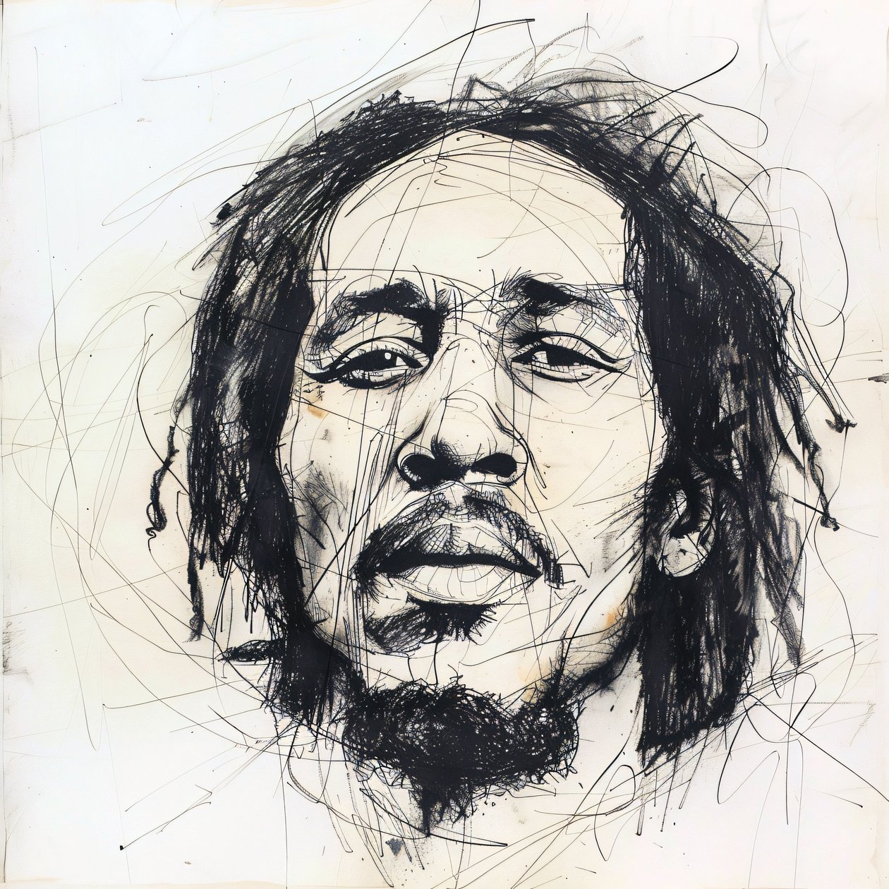 Minimalistische schets van Bob Marley, beroemde zanger, muziek, wanddecoratie afdrukken door F. Abderrahim