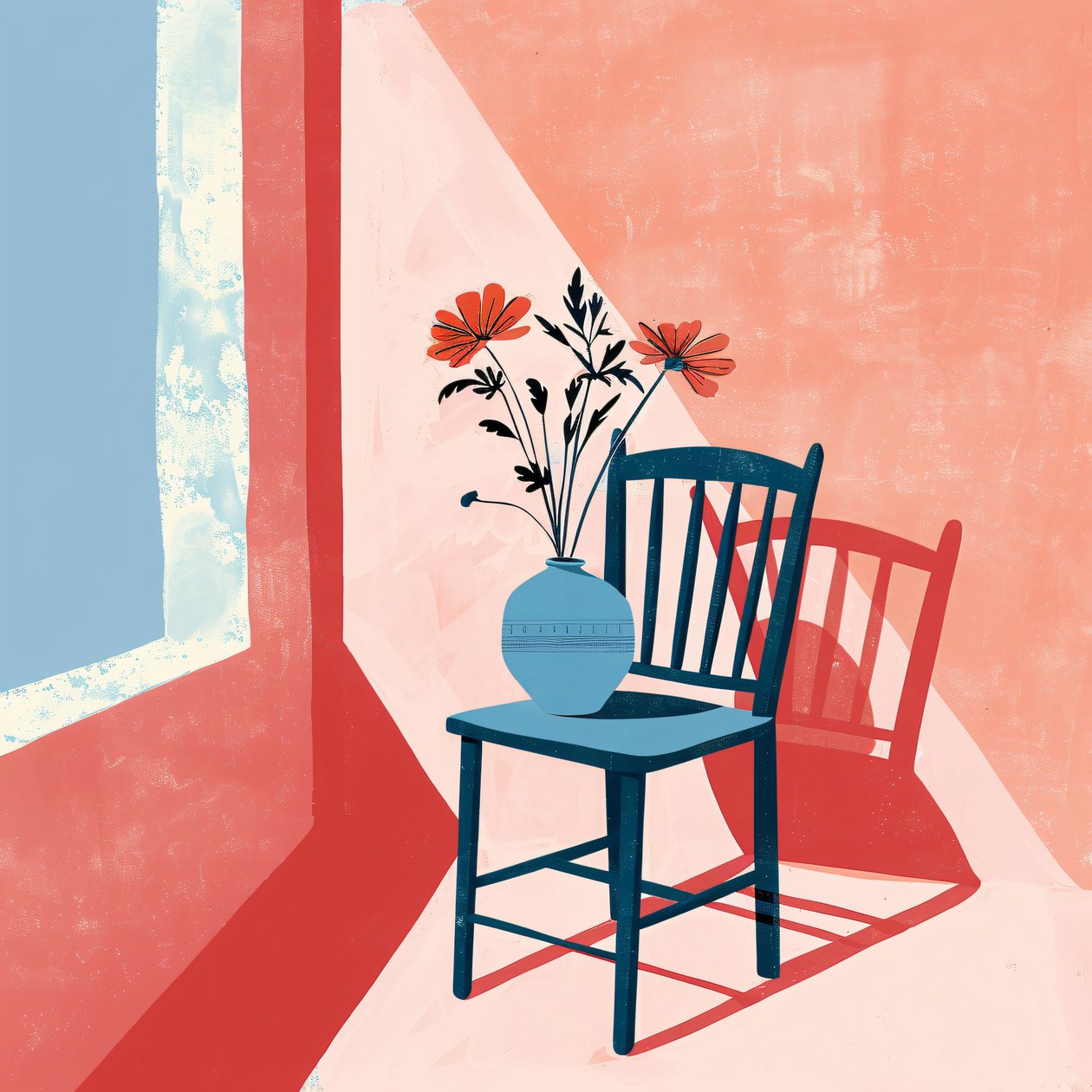 plant, stoel  keramische vaas, Boheemse stijl, Moderne wanddecoratie | print on demand door F. Abderrahim