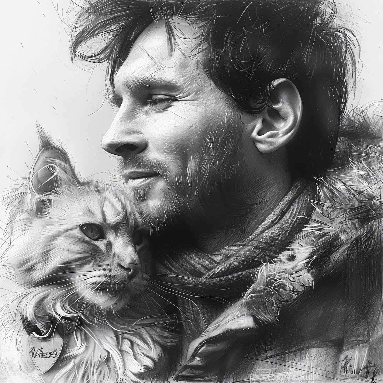 Kat met voetballer Messi, Modern wanddecor | print on demand door F. Abderrahim