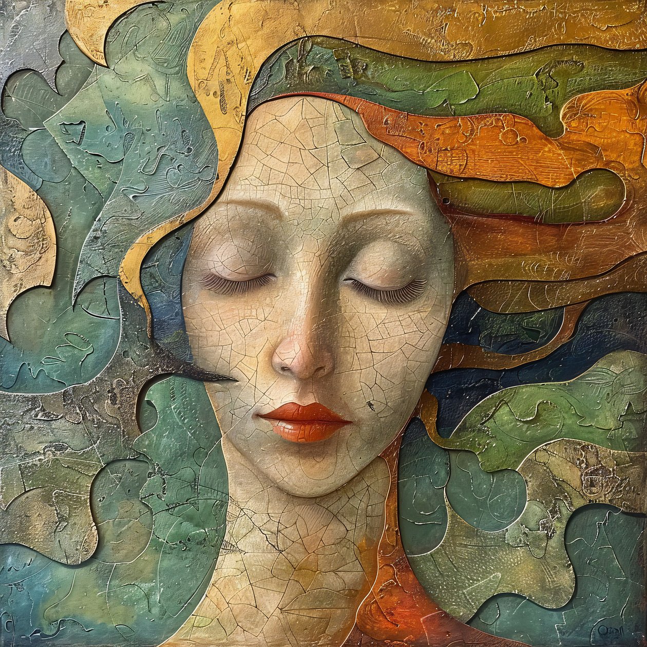 Levendig abstract portret van een vrouw, kleurrijke vloeiende stijl, online canvasprints op maat door F. Abderrahim