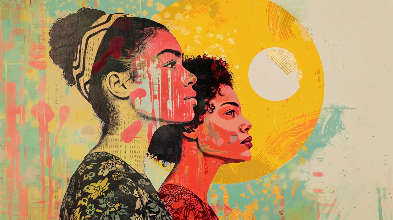 Vrouwen kijken naar de horizon, canvas  wall frame print on demand door F. Abderrahim