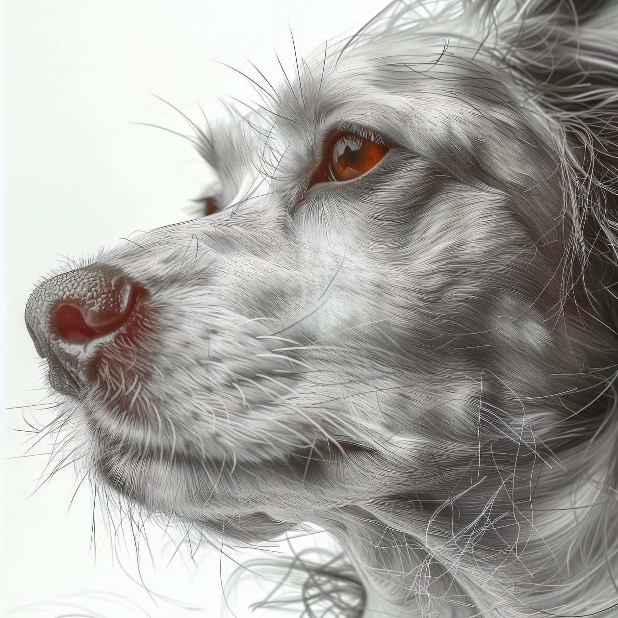 zoom uit Hond portret zwart-wit minimalistische tekening, wall Home Decor prints door F. Abderrahim