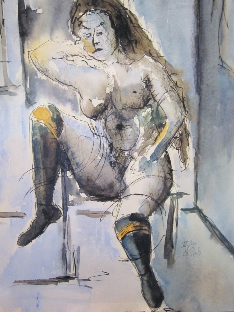 Zittend naakt in blauw door Christian Piecuch