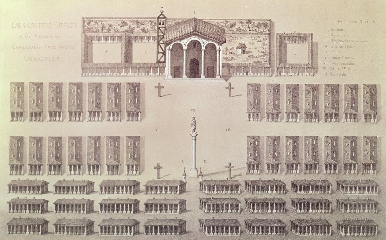 Plan van de Candelaria missie in Paraguay, gegraveerd door Frederic Sorrieu (1807-71) door A. Demersay