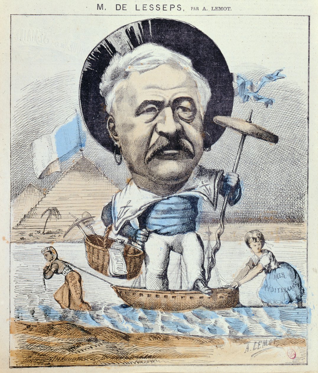 Karikatuur van Ferdinand de Lesseps, uit 