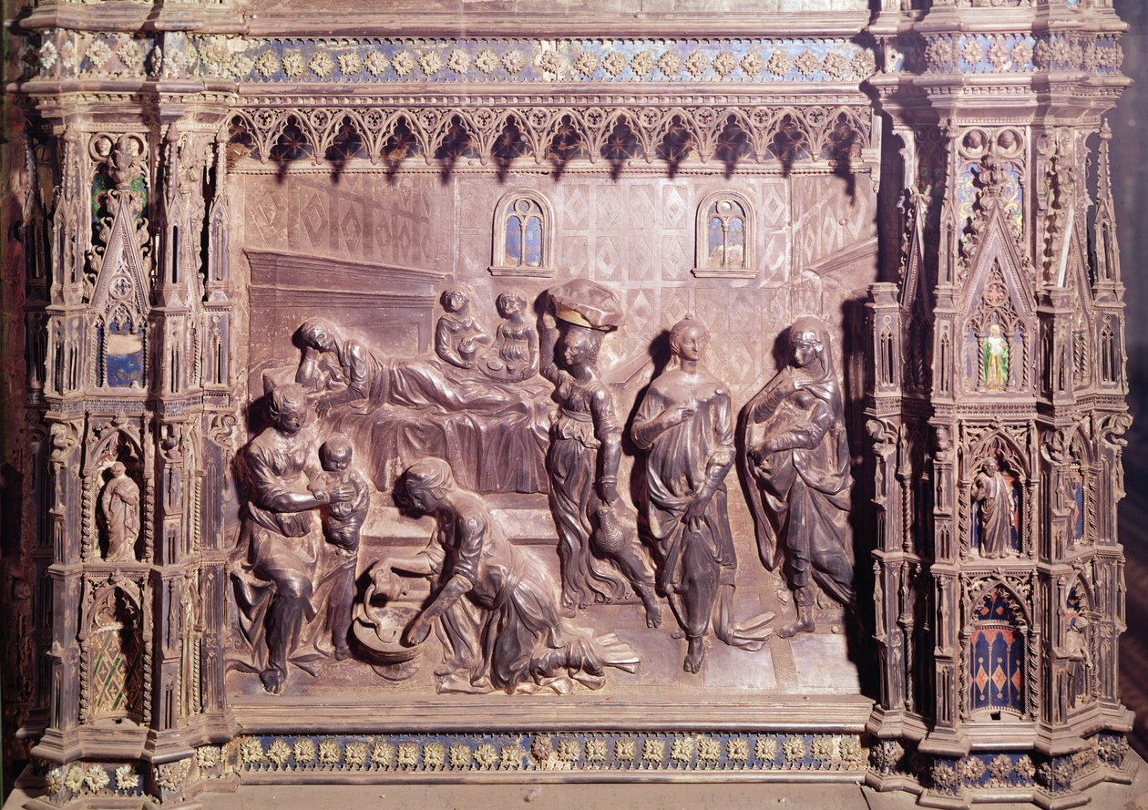 Altaarfrontaal met de geboorte van St. Johannes de Doper door A. del and Pollaiolo, A. del Verrocchio
