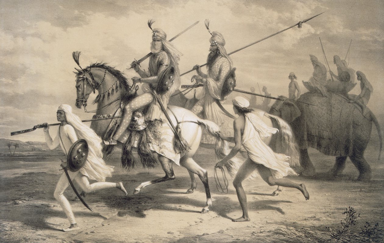 Sikh Hoofdmannen op Jacht, 1858 door A. Soltykoff