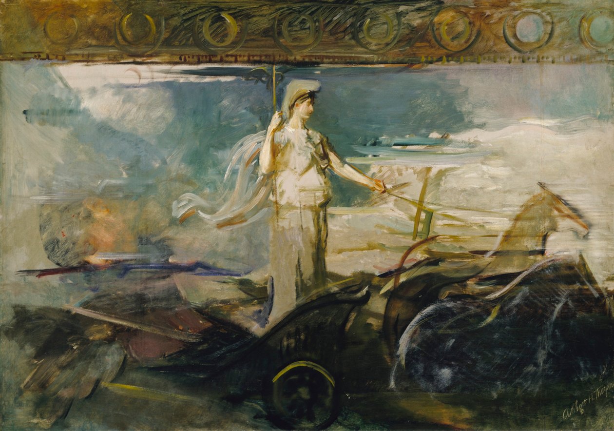 Minerva in een strijdwagen door Abbott Handerson Thayer