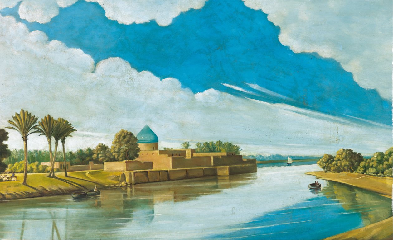 Rivierscène aan de Oevers van de Tigris door Abdul Qadir al Rassam