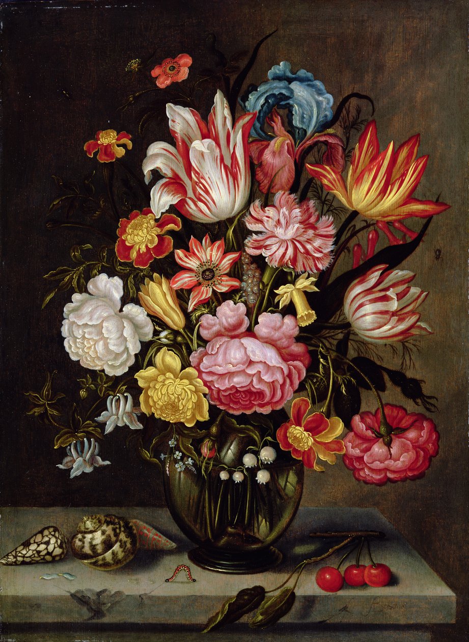 Stilleven van bloemen in een ovale vaas door Abraham Bosschaert