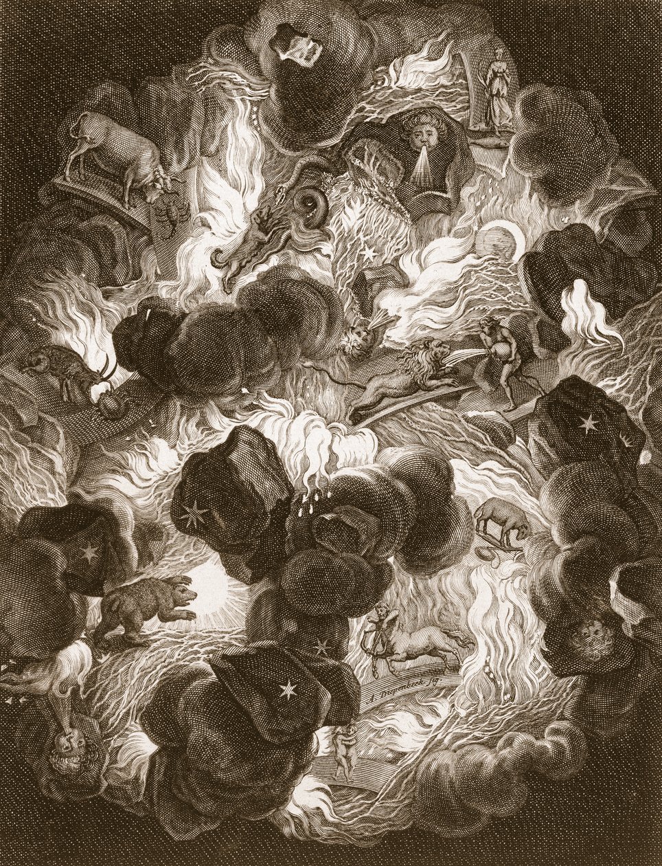 Het Chaos, gegraveerd door Bernard Picart, 1731 door Abraham van Diepenbeeck