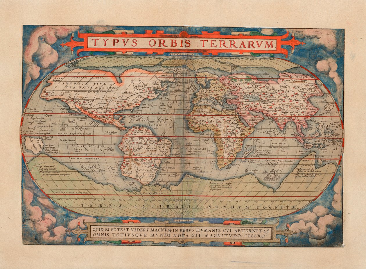 De kaart is uitgegeven in (1579) en toont een wereldkaart door Abraham Ortelius