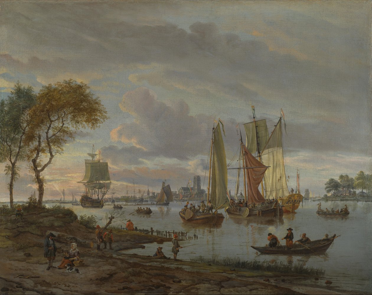 Een blik op een rivier door Abraham Storck