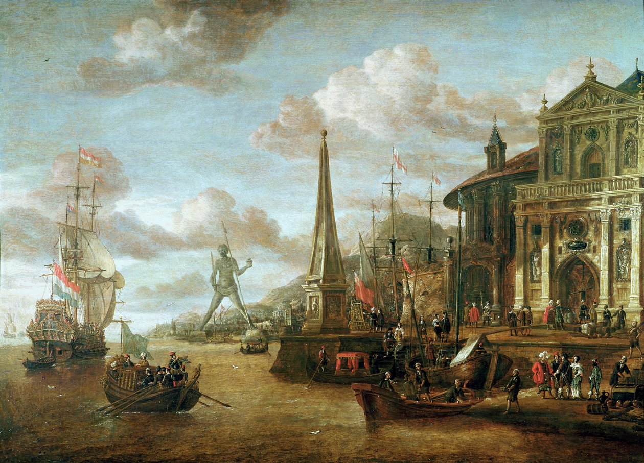 De haven van Rhodos door Abraham Storck