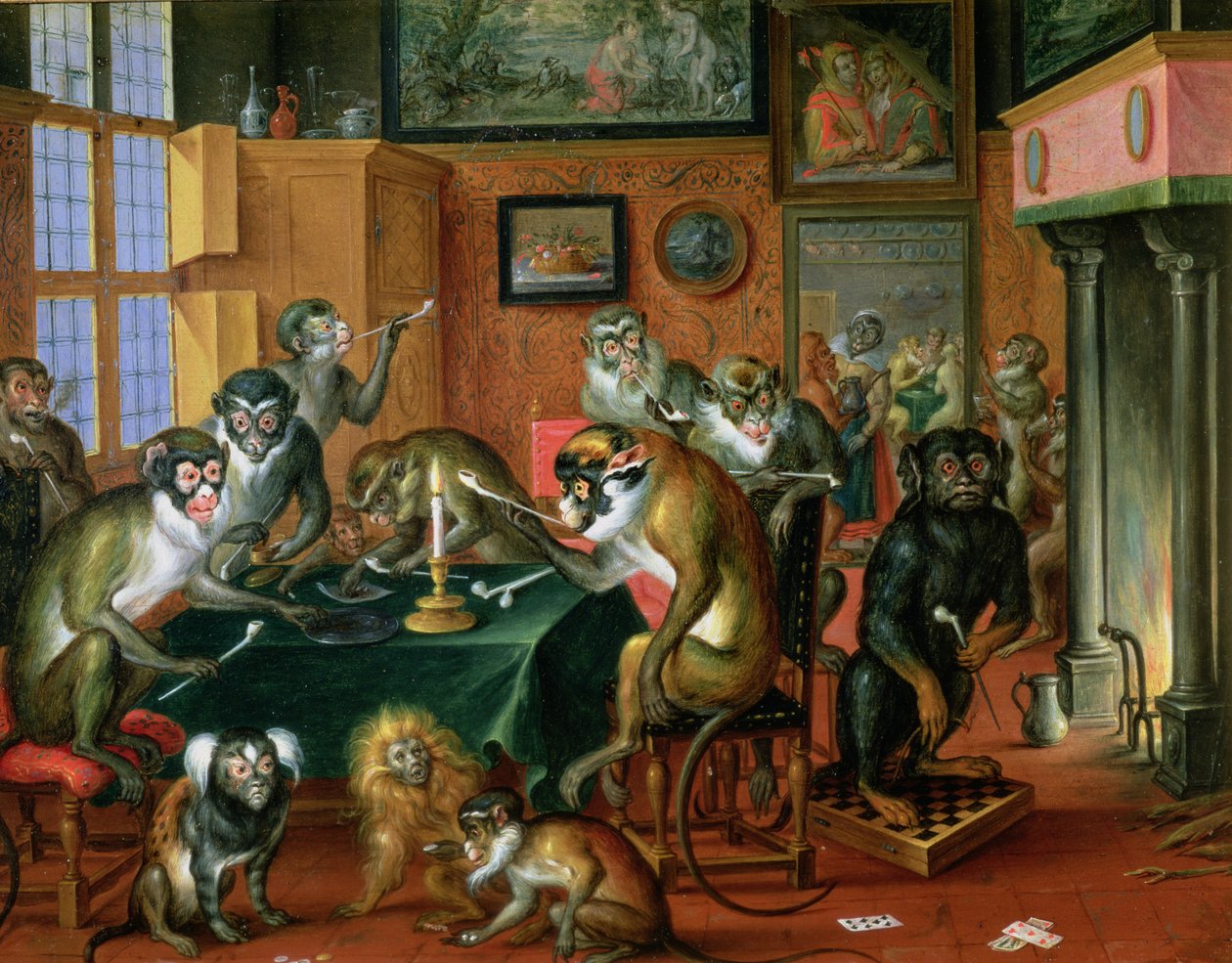 De Rookkamer met Apen door Abraham Teniers
