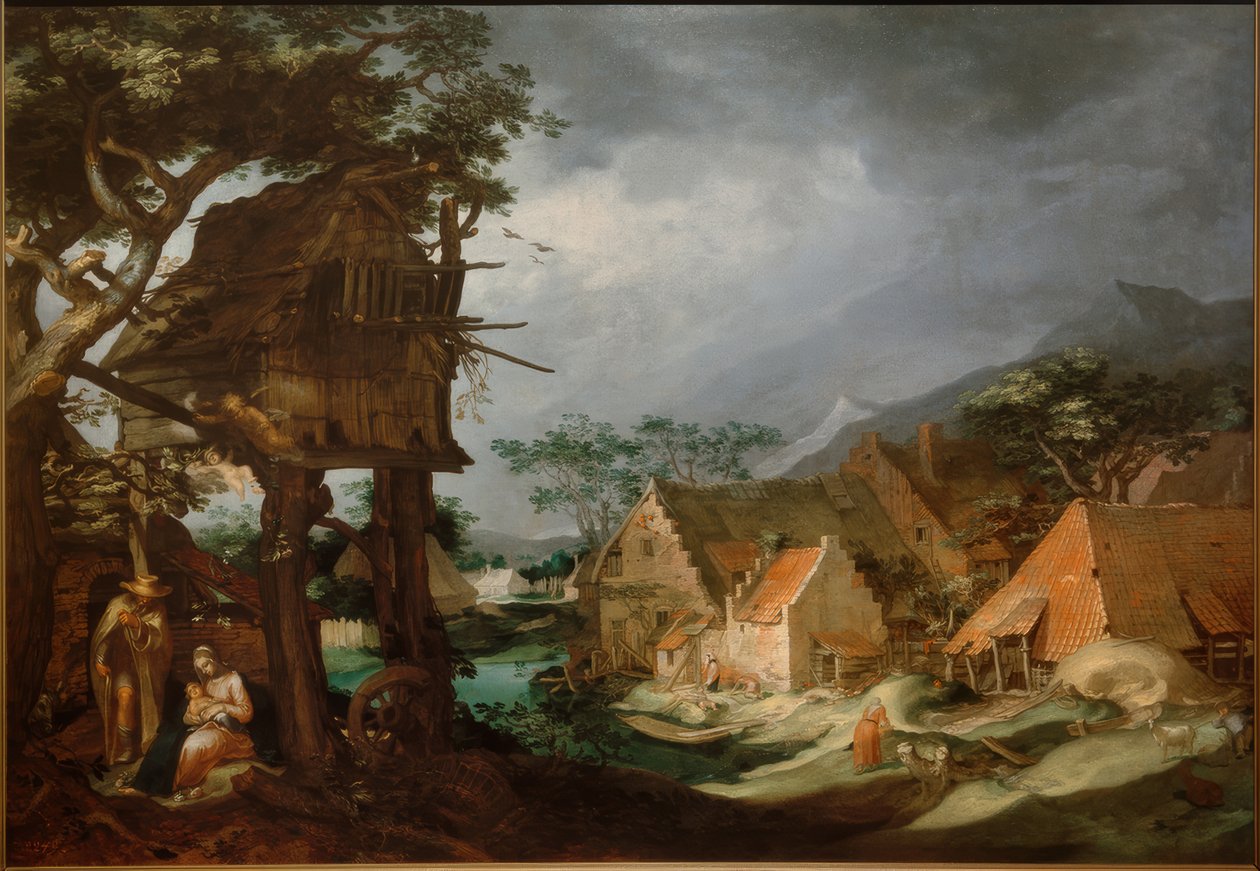 Landschap met rust tijdens de vlucht door Abraham Bloemaert