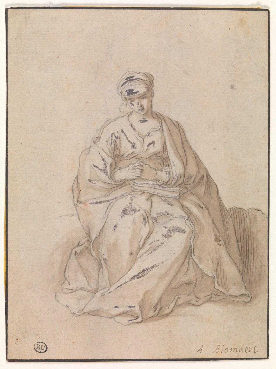 Maria, zittend met een boek door Abraham Bloemaert
