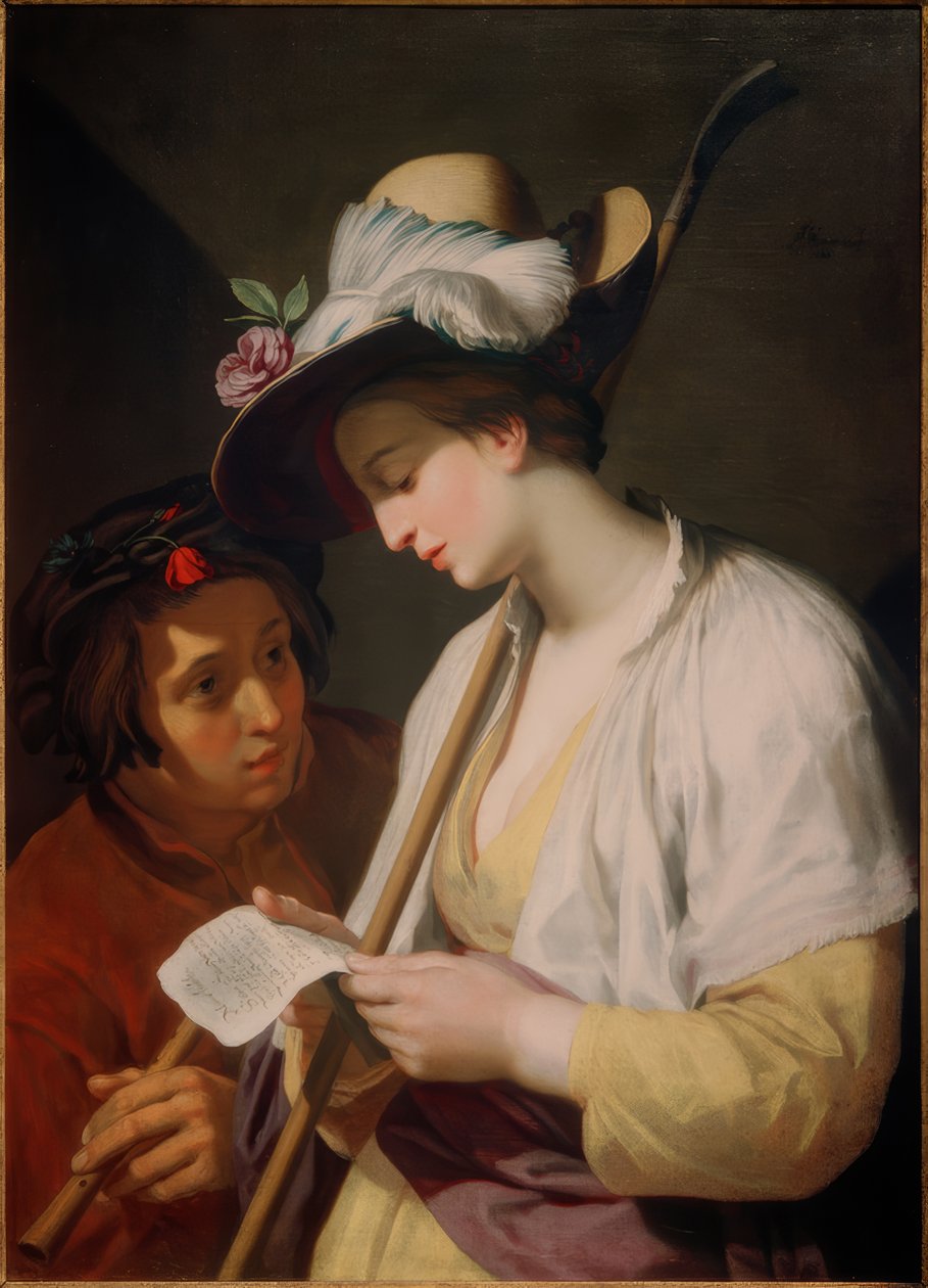 Herderin met een Gedicht door Abraham Bloemaert