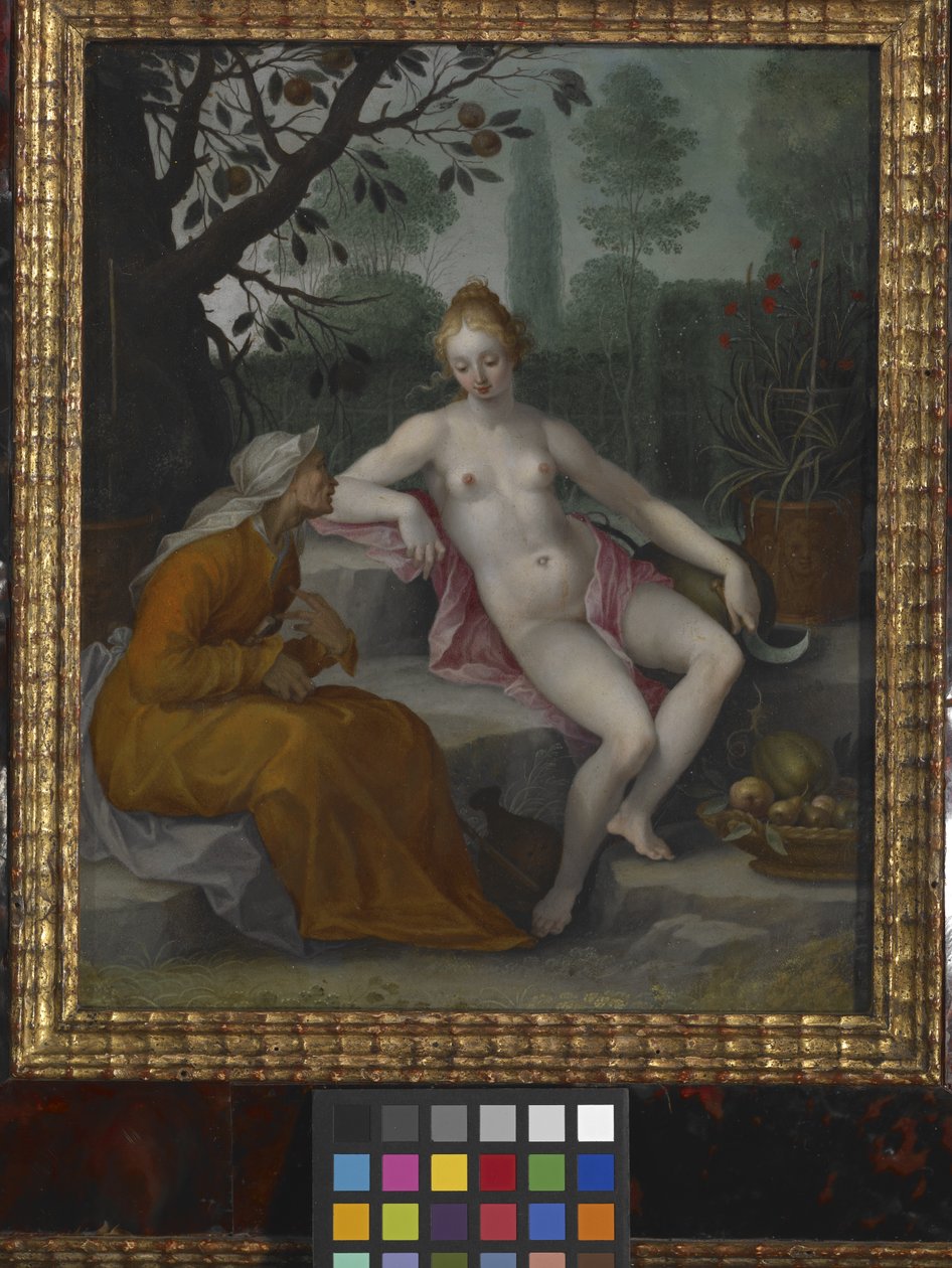 Vertumnus en Pomona door Abraham Bloemaert