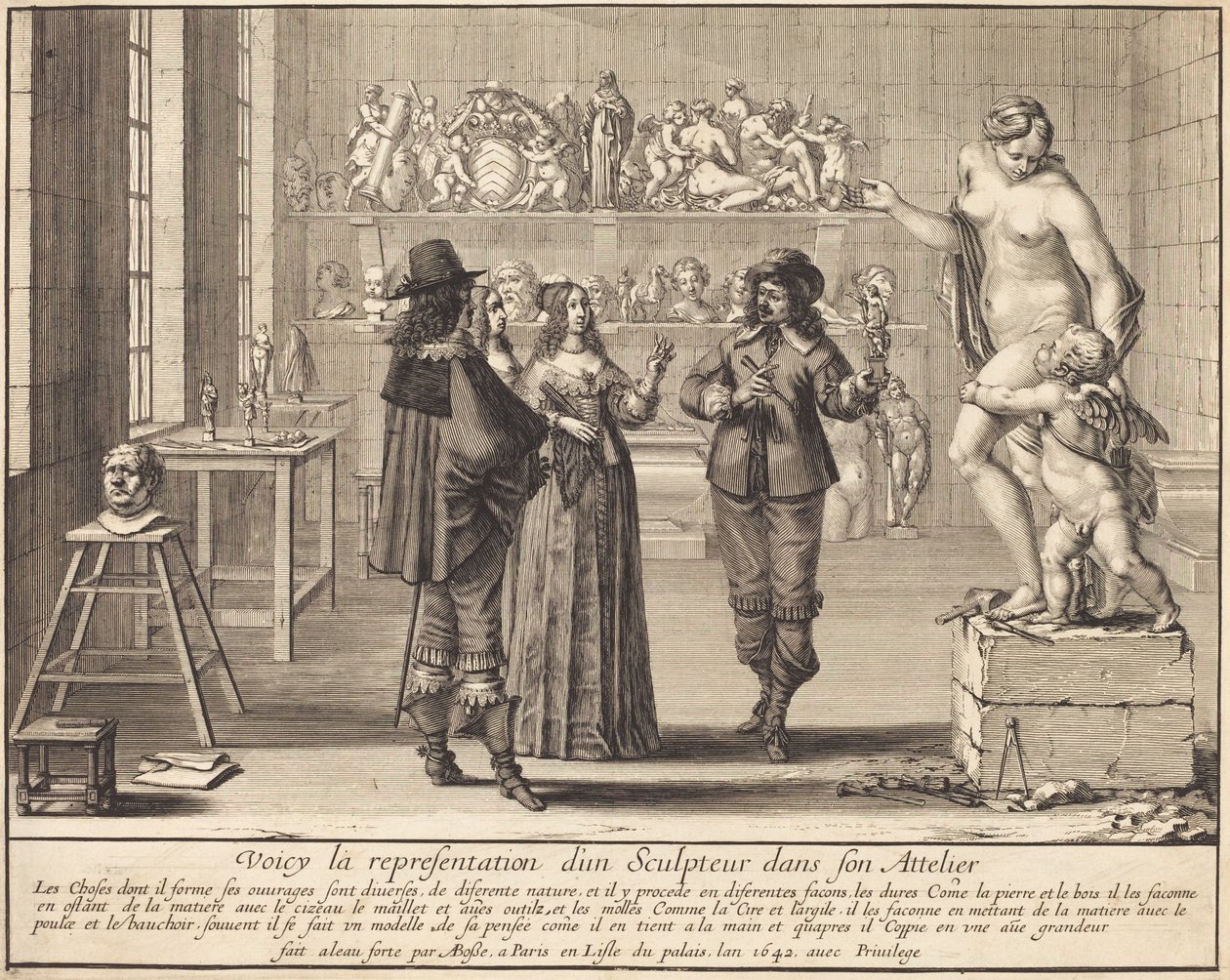 Een beeldhouwer in zijn atelier door Abraham Bosse