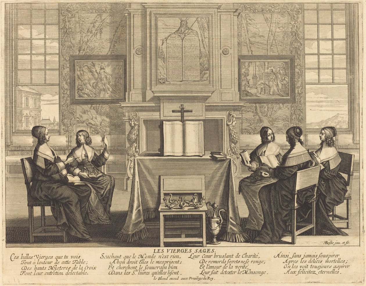 De Wijze Maagden in Gebed door Abraham Bosse