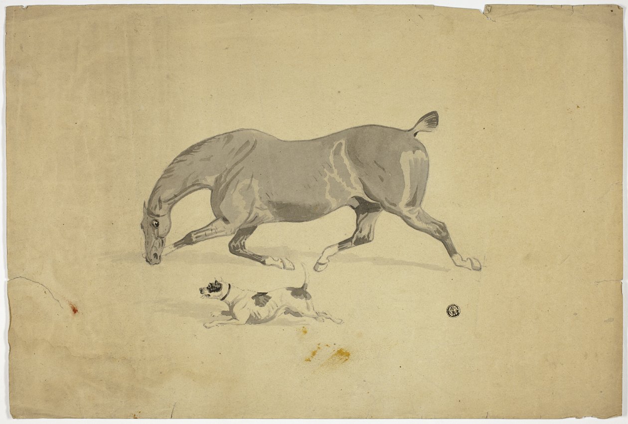 Rennend paard en hond door Abraham Cooper