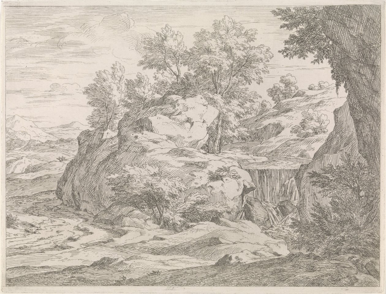 Landschap met waterval door Abraham Genoels