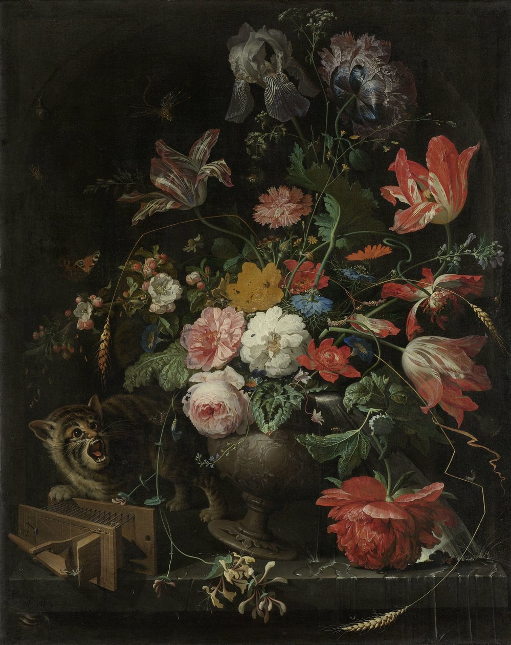 Het omgevallen boeket door Abraham Mignon