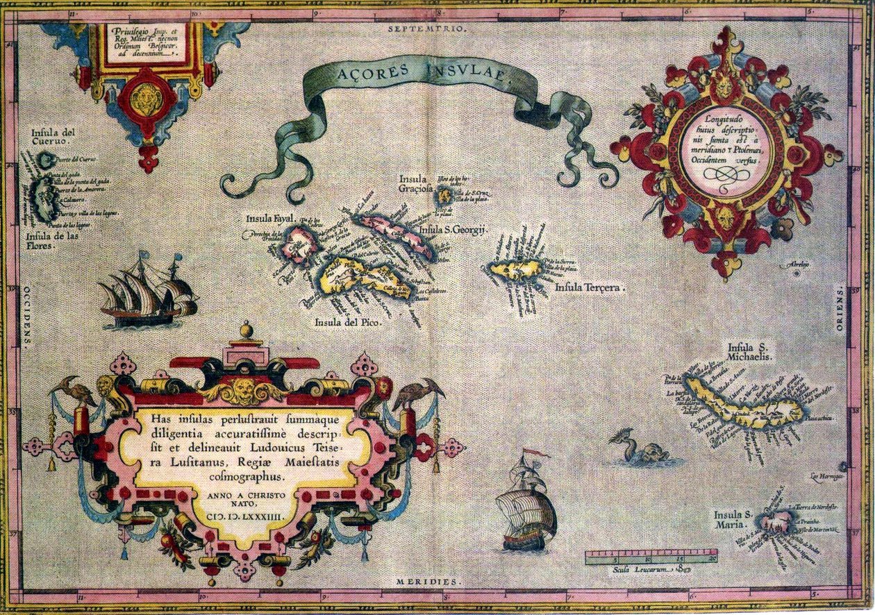 Azoren oude kaart door Abraham Ortelius