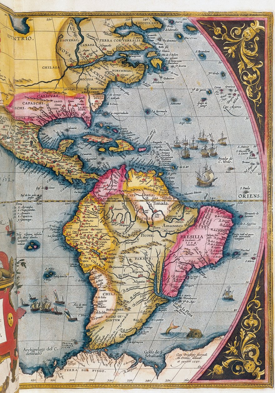 Kaart van Zuid-Amerika door Abraham Ortelius