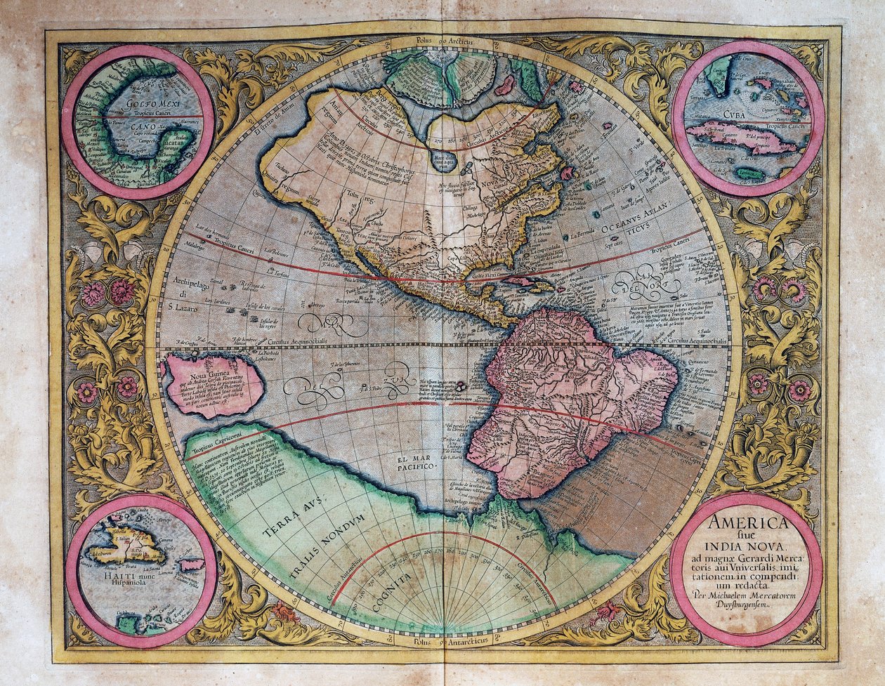Wereldkaart door Abraham Ortelius (1527-1598) door Abraham Ortelius