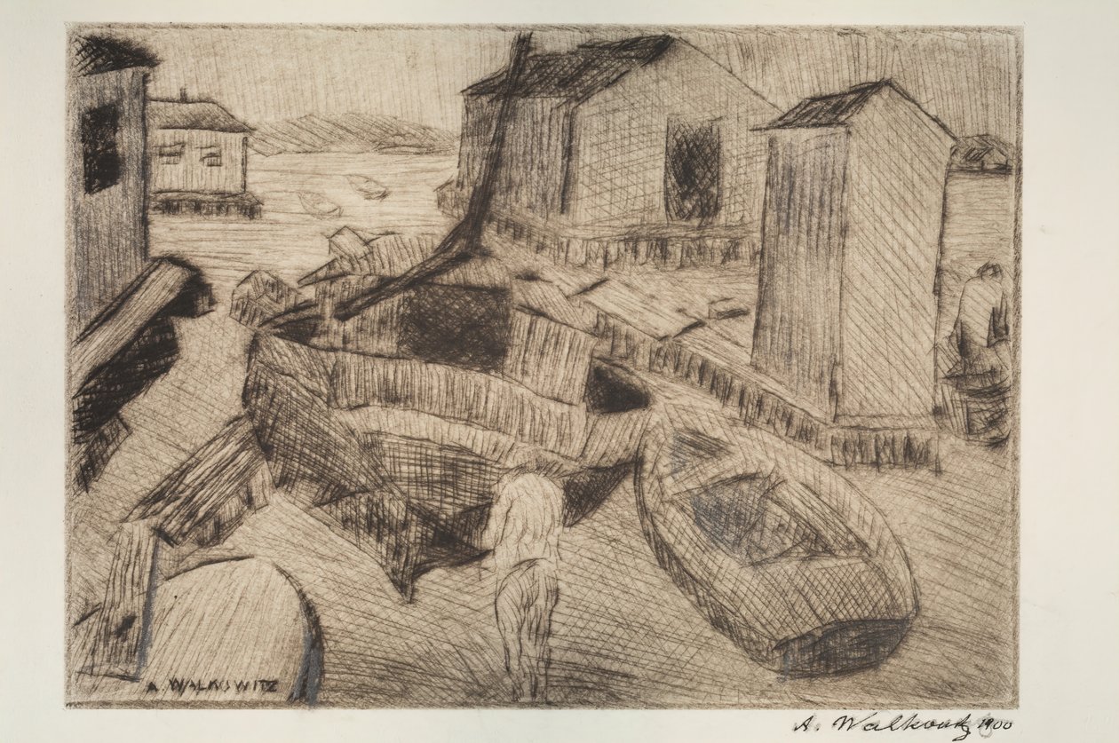 Straatscène, gebouw of portret, 1900 door Abraham Walkowitz