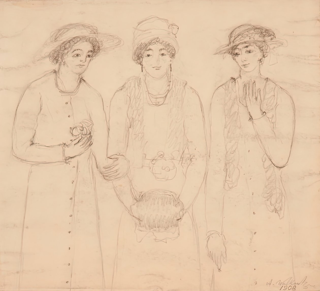 Drie vrouwen, 1908 door Abraham Walkowitz