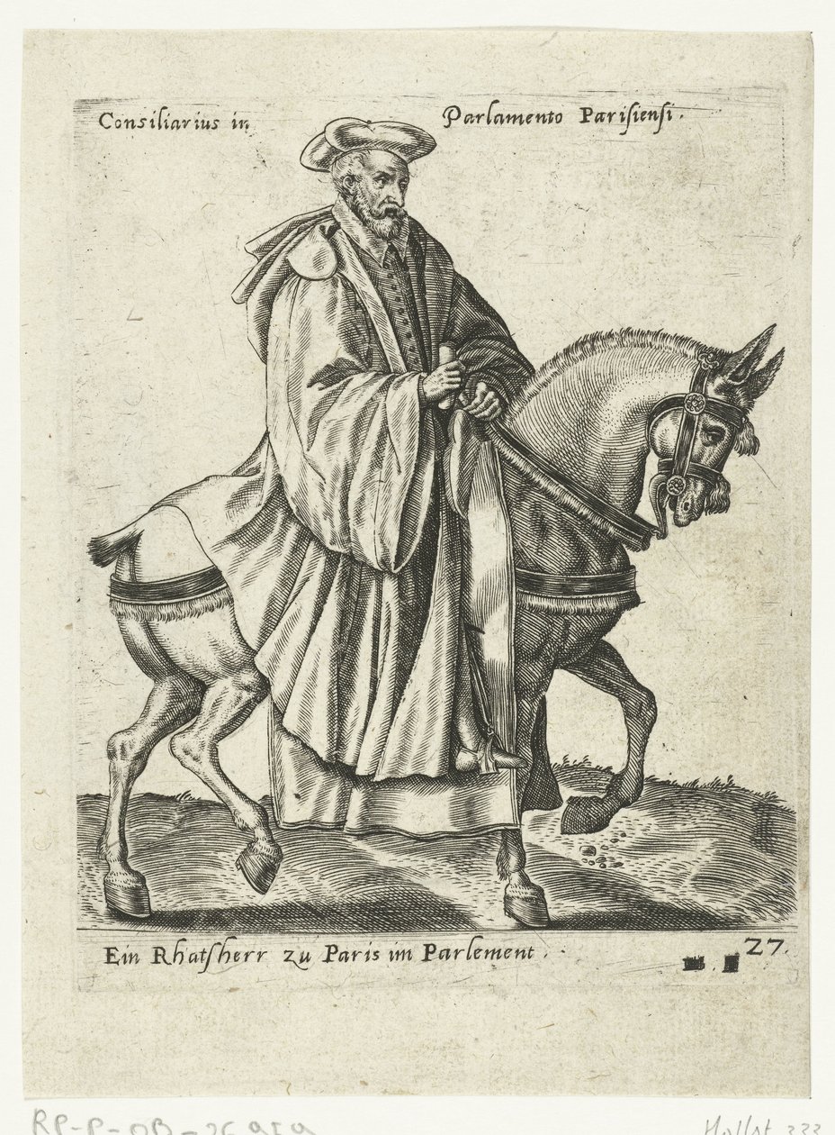 Franse raadsheer te paard door Abraham de Bruyn (attributed to)