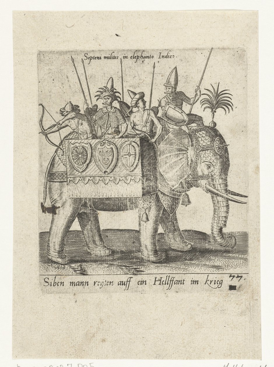 Indiërs op een krijgsolifant door Abraham de Bruyn (attributed to)