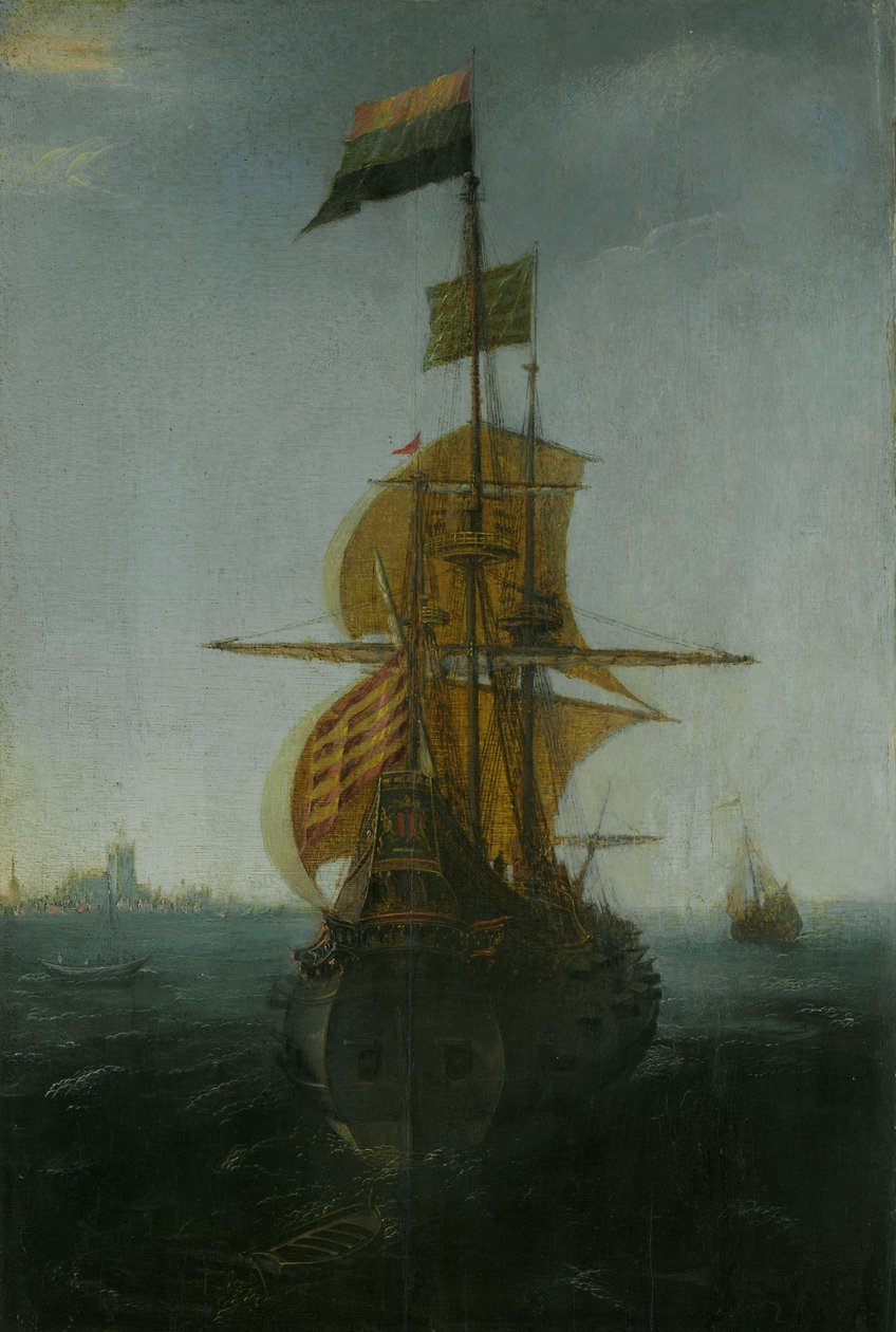 Een Amsterdamse Oostindiëvaarder door Abraham de Verwer (attributed to)
