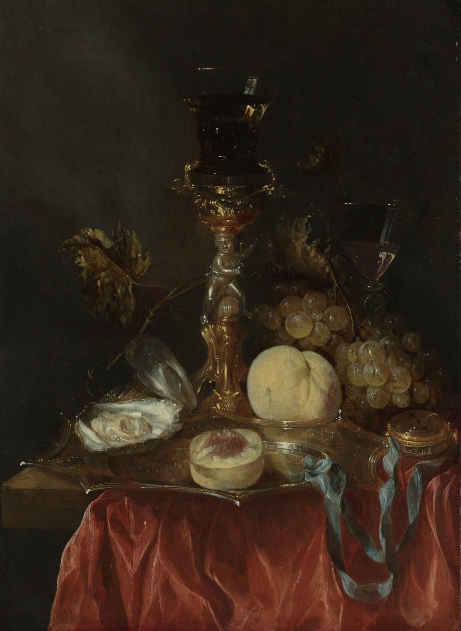 Stilleven met Verguld Zilveren Glashouder door Abraham van Beyeren