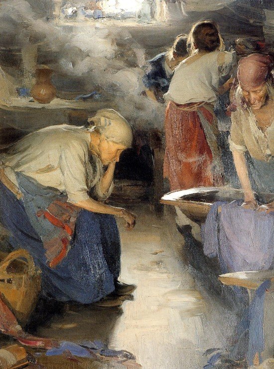 De wasvrouwen door Abram Efimovich Arkhipov