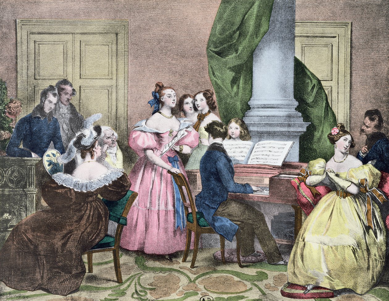 Het Familieconcert, ca. 1840 door Achille Devéria