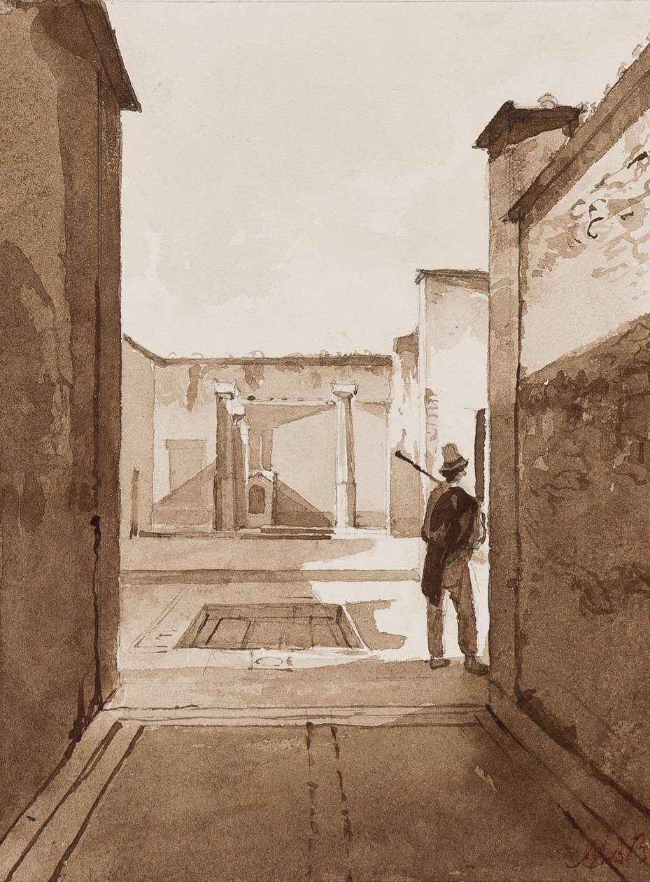 Binnenplaats in Pompeii, met toevoegingen door Prinses Maria Annunziata di Borbone (1843-1871) door Achille Vianelli