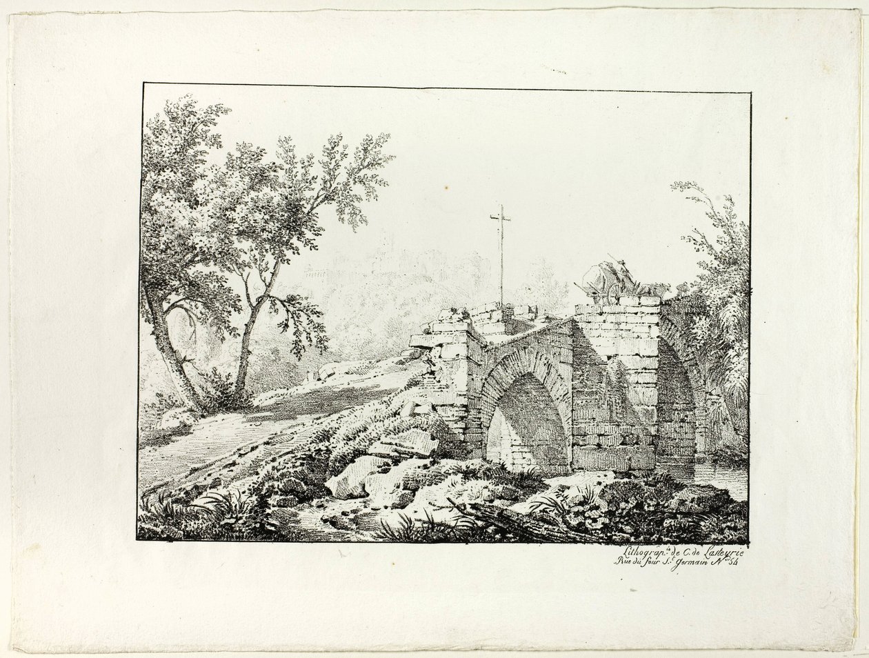 Landschap met brug door Achille Etna Michallon
