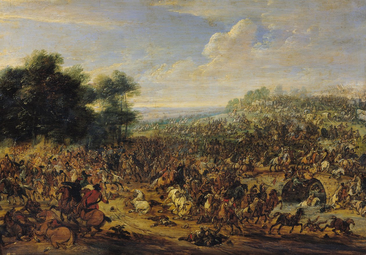 Slag bij een Brug door Adam Frans van der Meulen