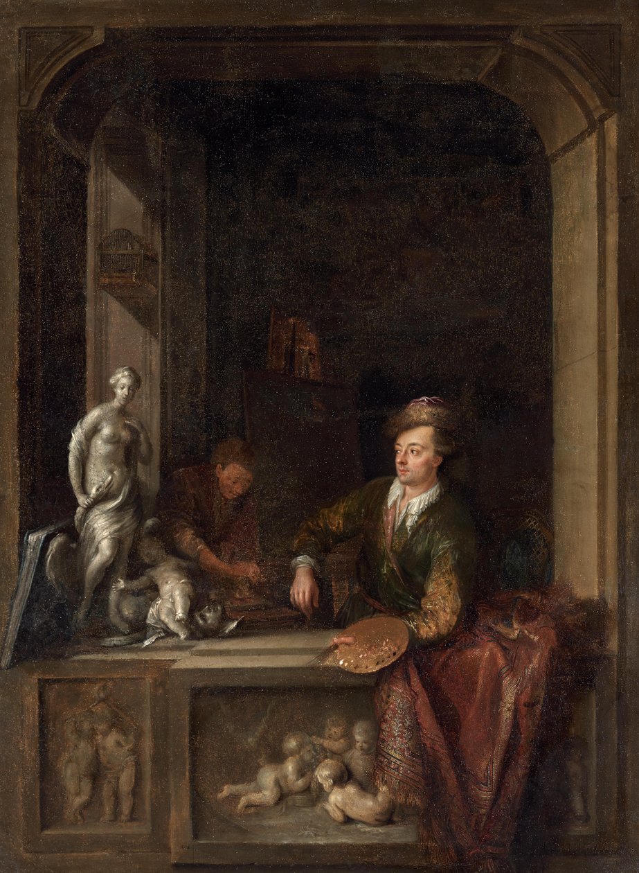 De kunstenaar in zijn atelier door Adam Johann Braun