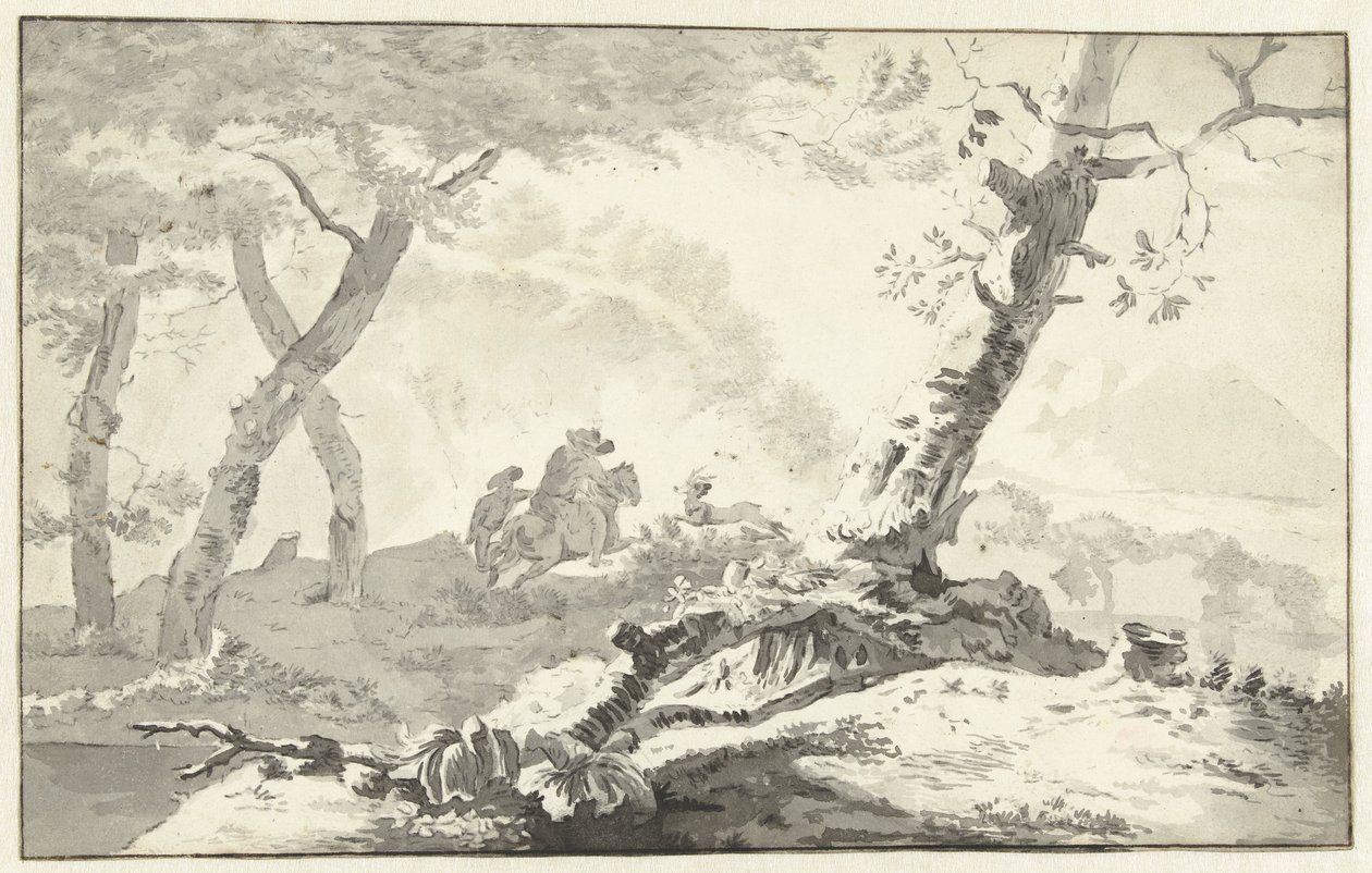 Hertenjacht in een bergachtig landschap door Adam Pijnacker